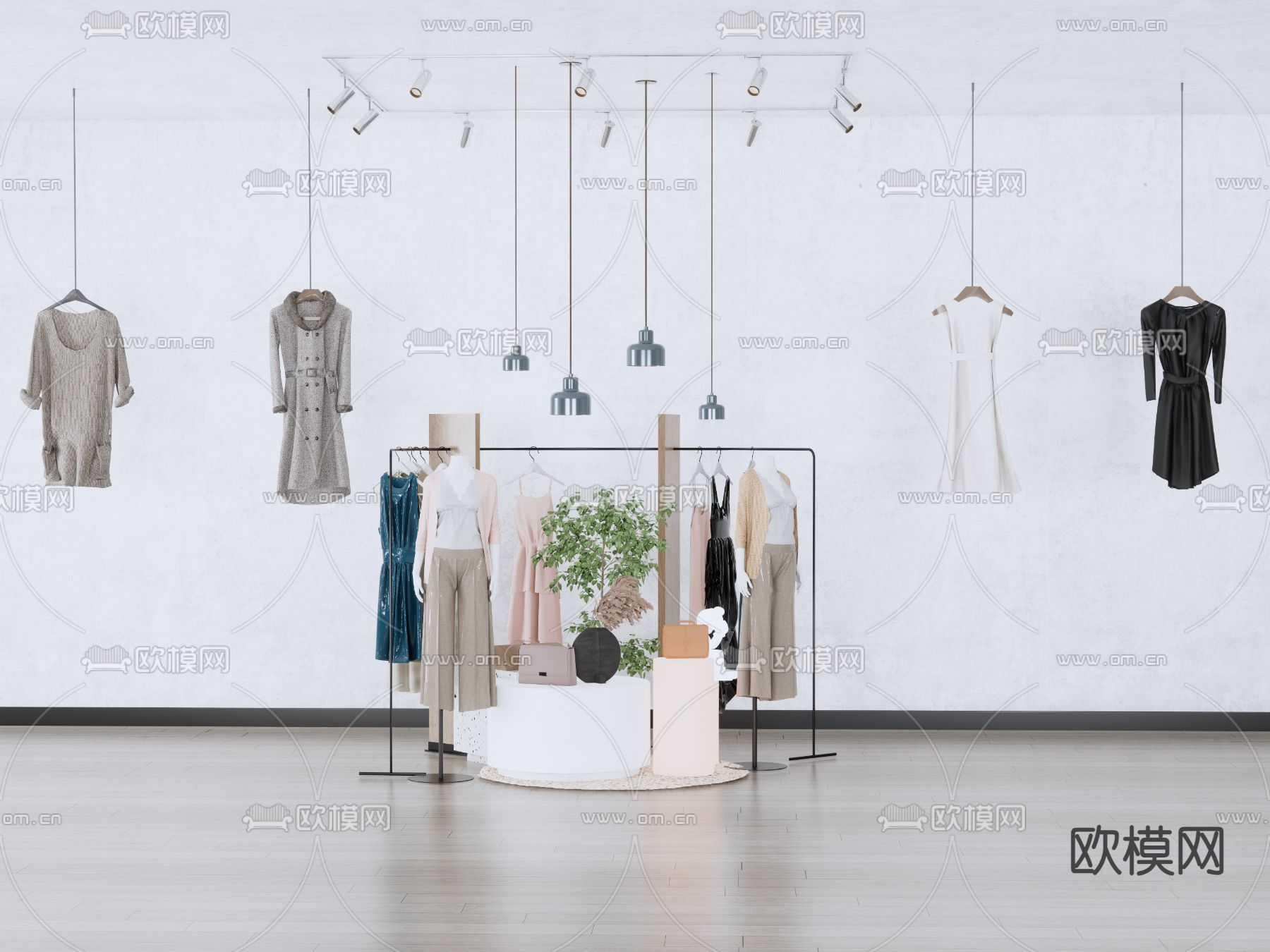 现代服装店 挂衣区su模型