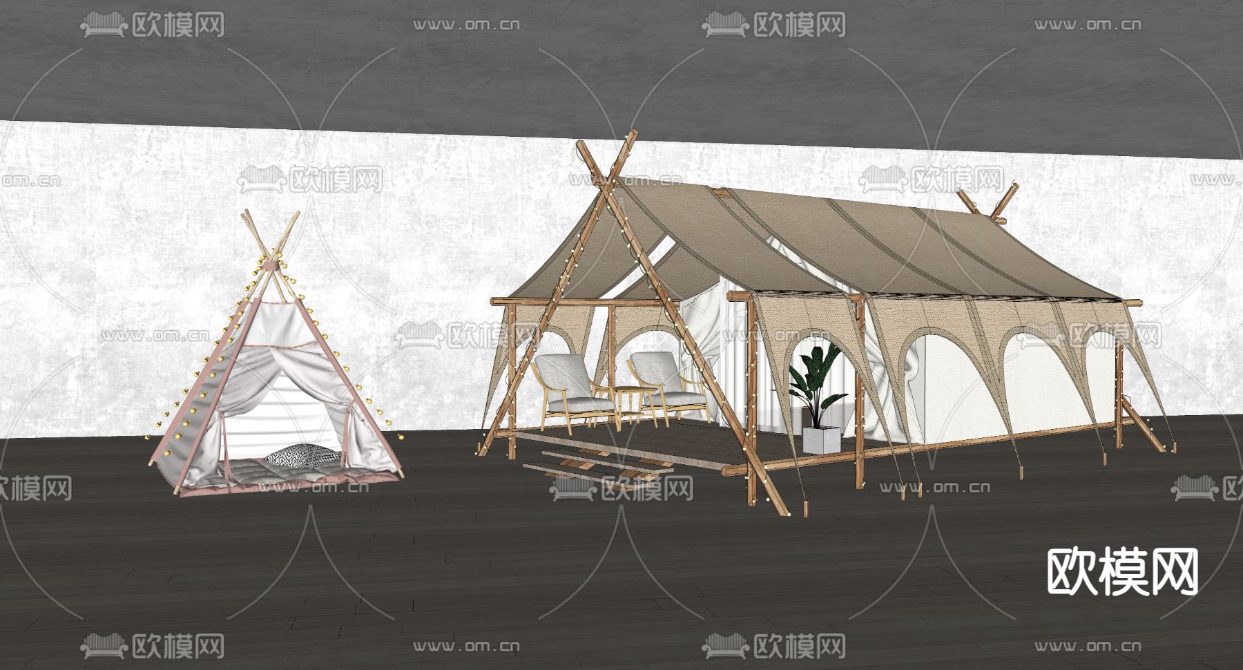 户外露营帐篷su模型