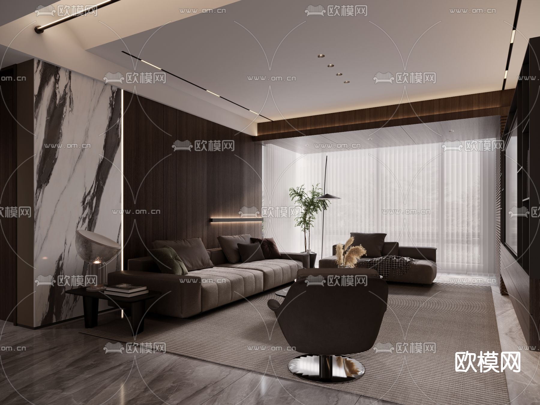 现代客餐厅免费3d模型下载（渲染图3）