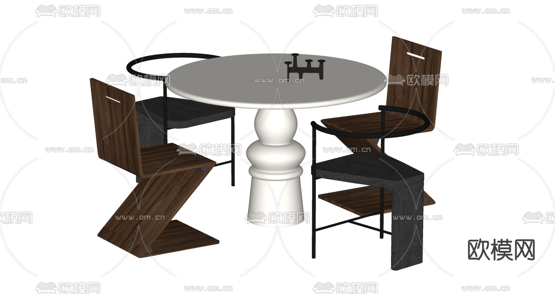 中古风餐桌椅su模型下载（渲染图2）