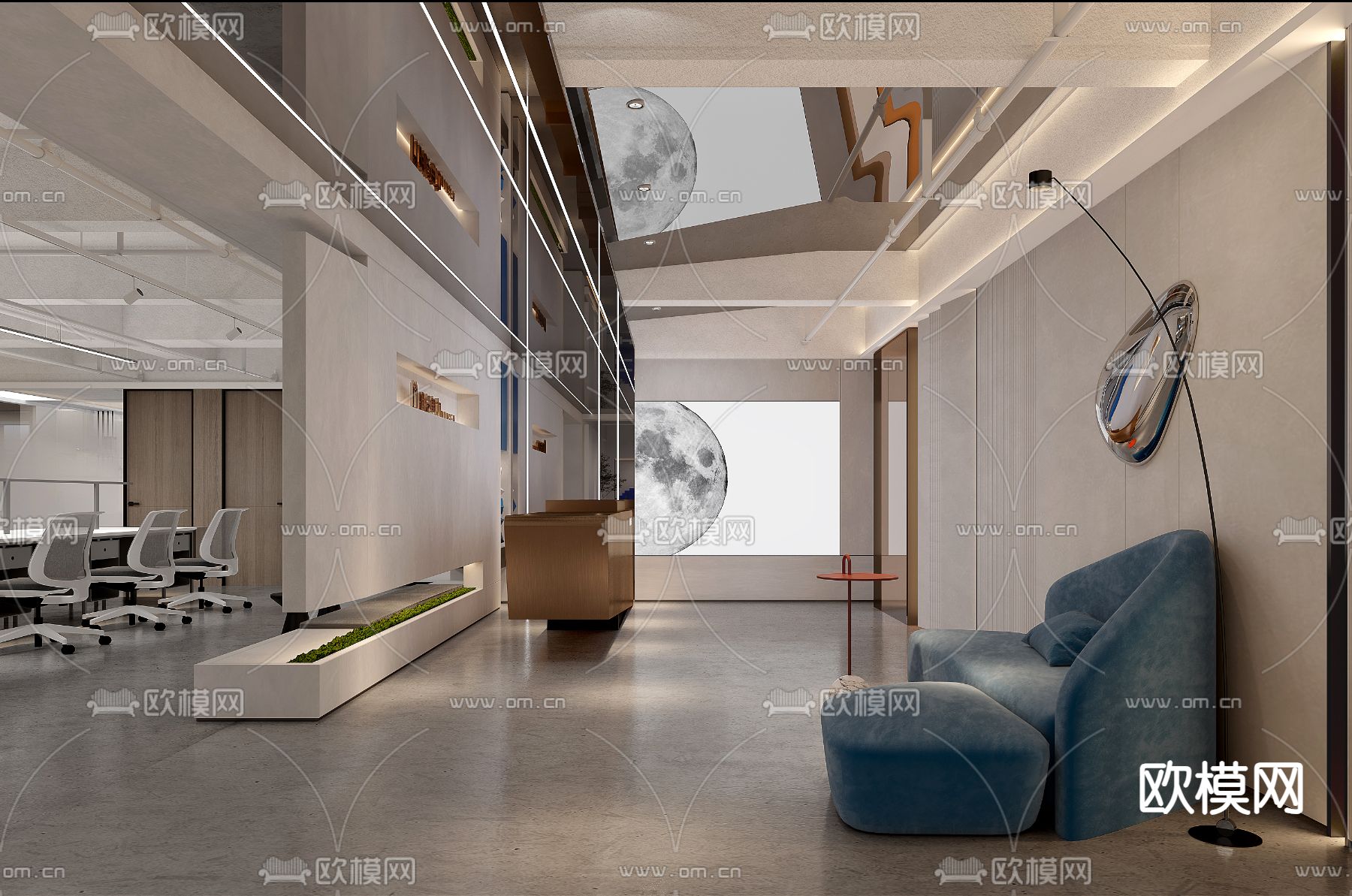 开放式办公区 办公室3d模型下载（渲染图4）