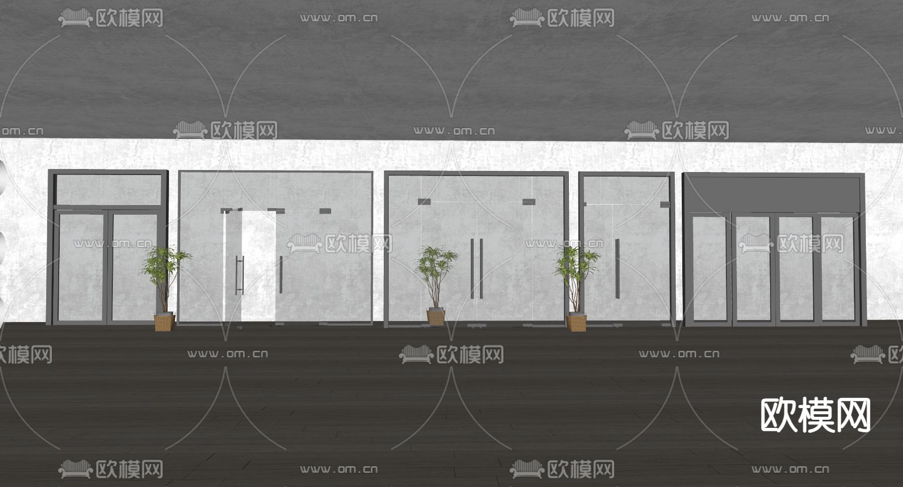 现代双开门 玻璃门su模型