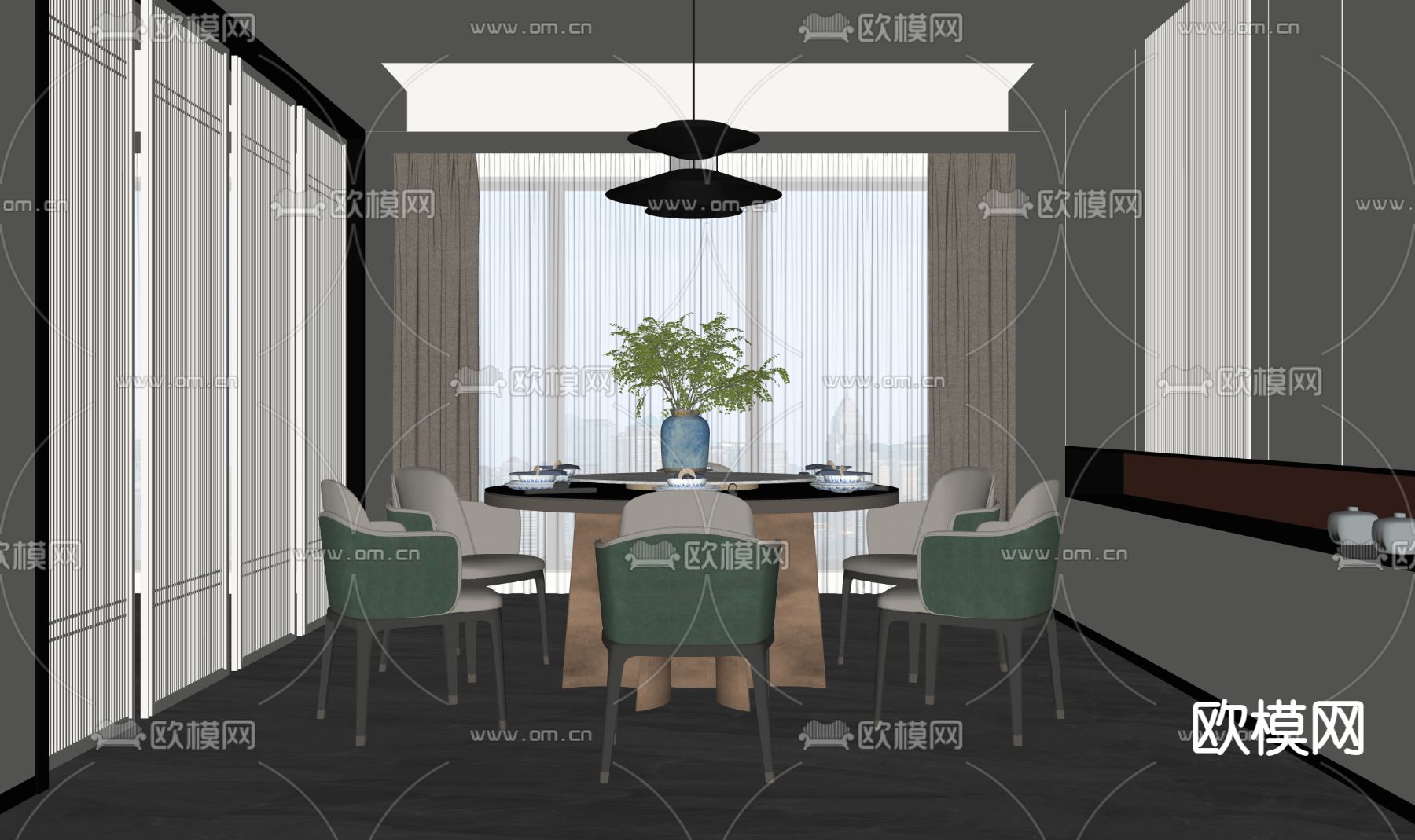 现代餐厅 包房su模型下载（渲染图2）