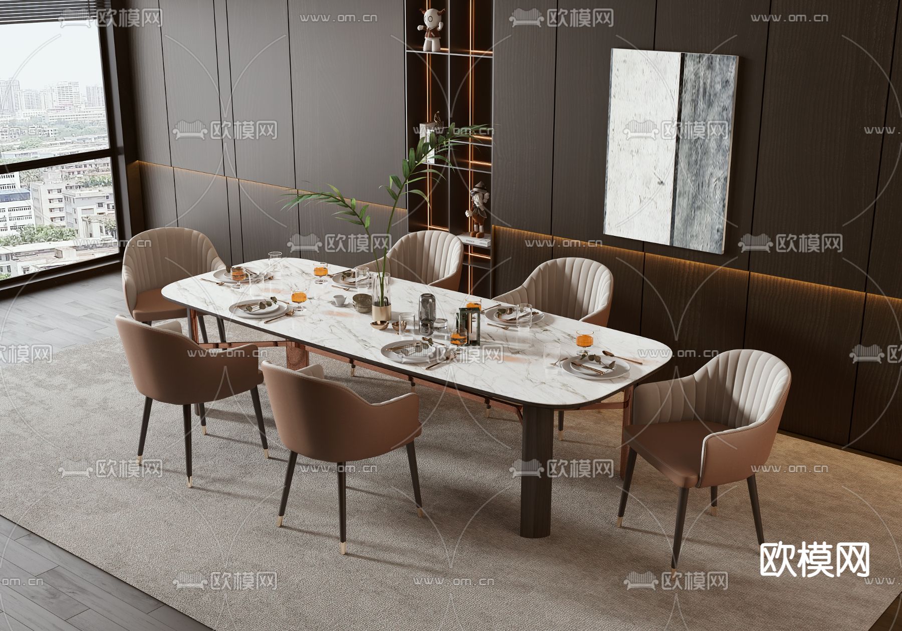 大理石餐桌椅3d模型下载