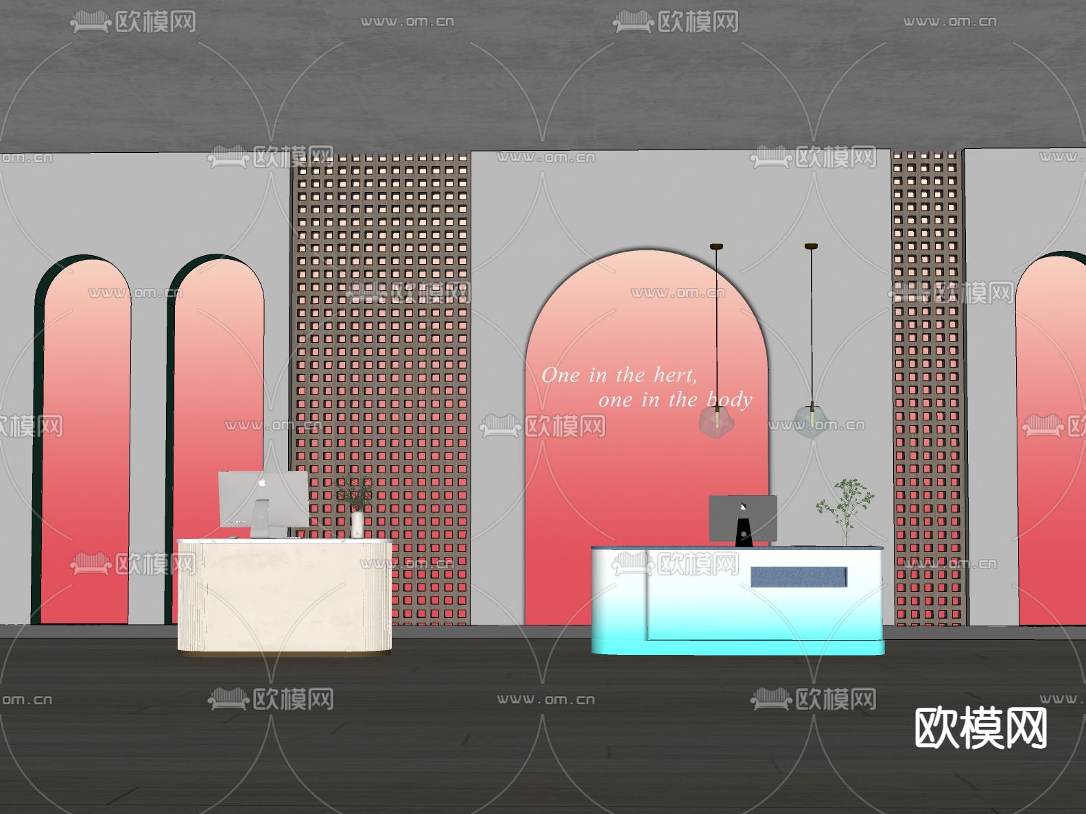 现代收银台 前台 服务台su模型