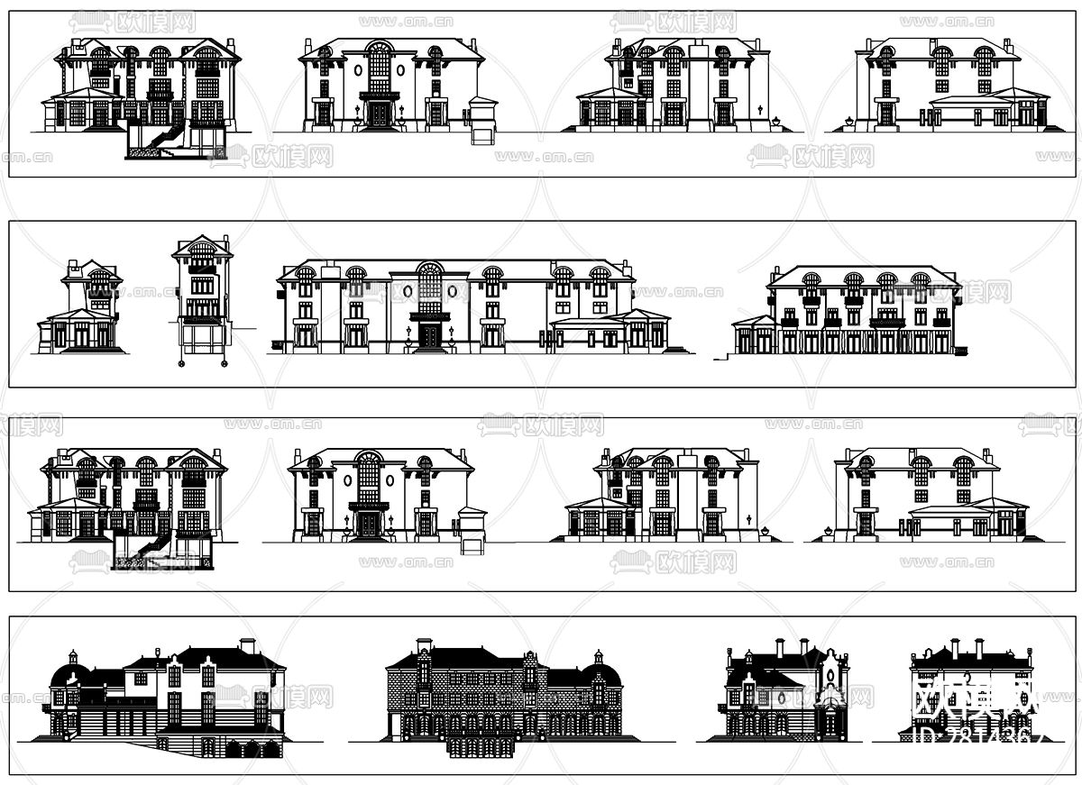 别墅建筑cad立面图下载（渲染图2）