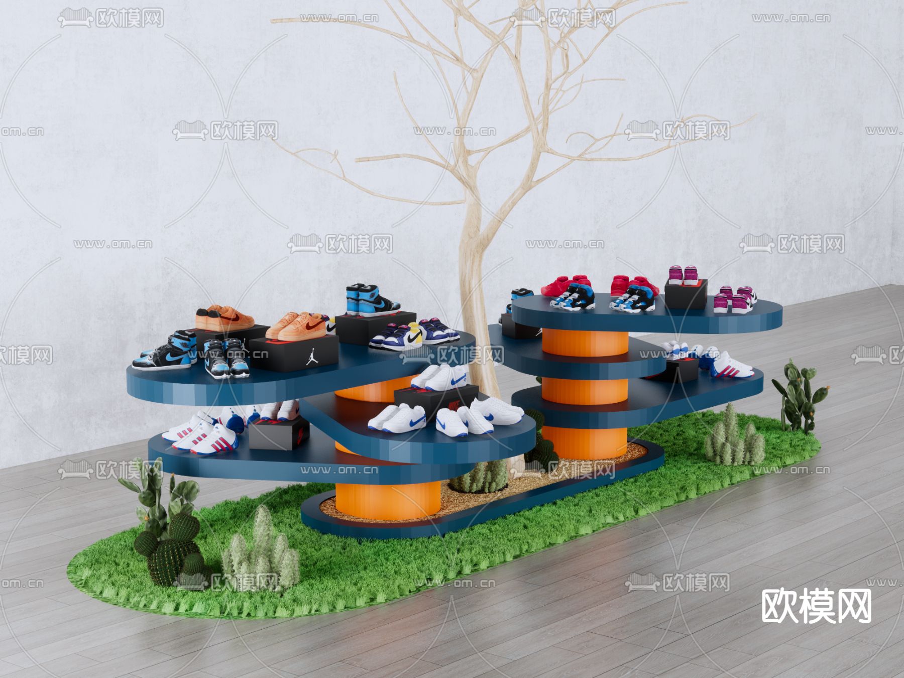 球鞋展台 货架su模型
