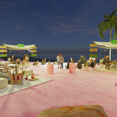 沙滩露营基地 红色沙滩su模型