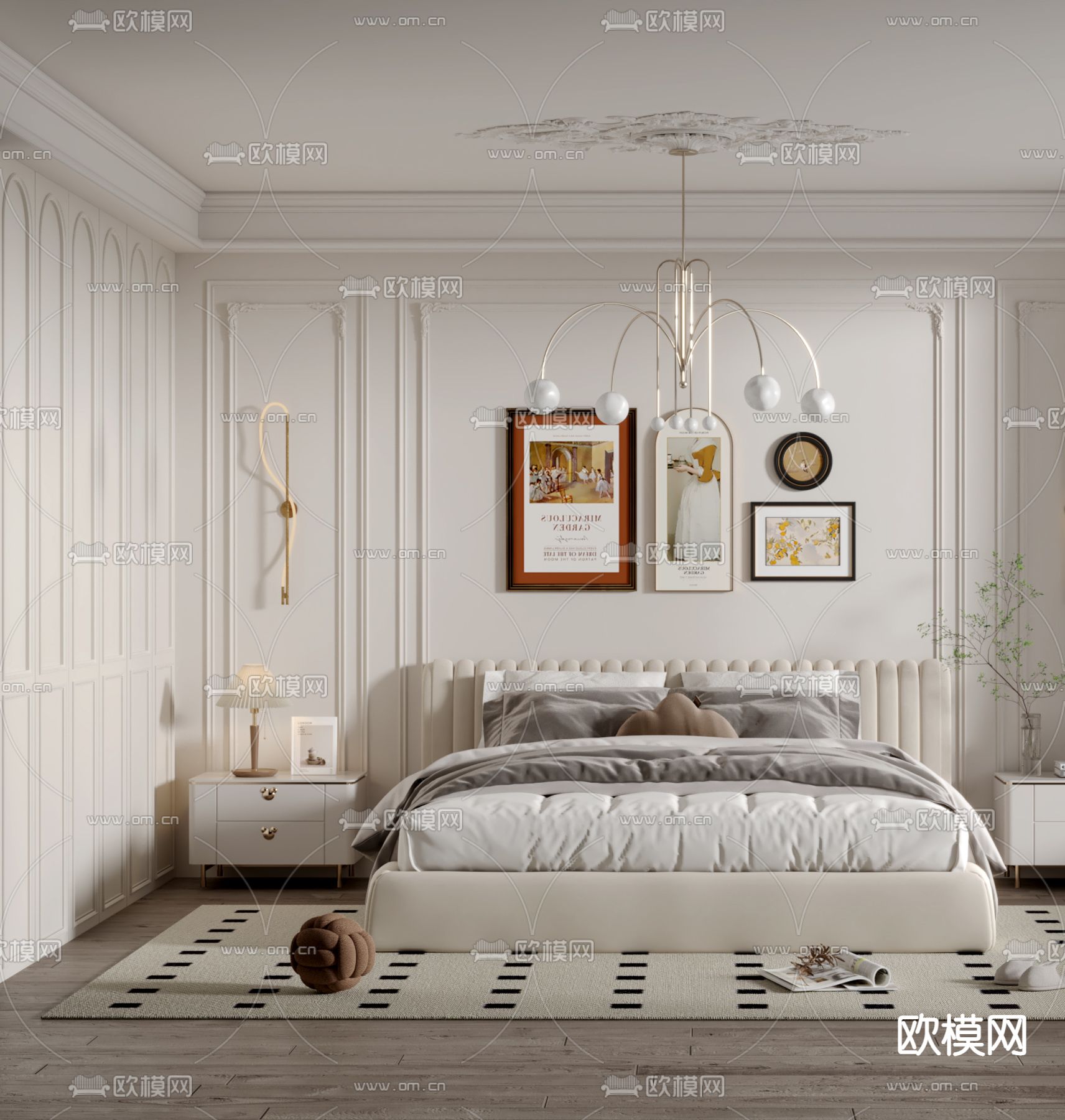 法式卧室 主人房3d模型下载（渲染图2）