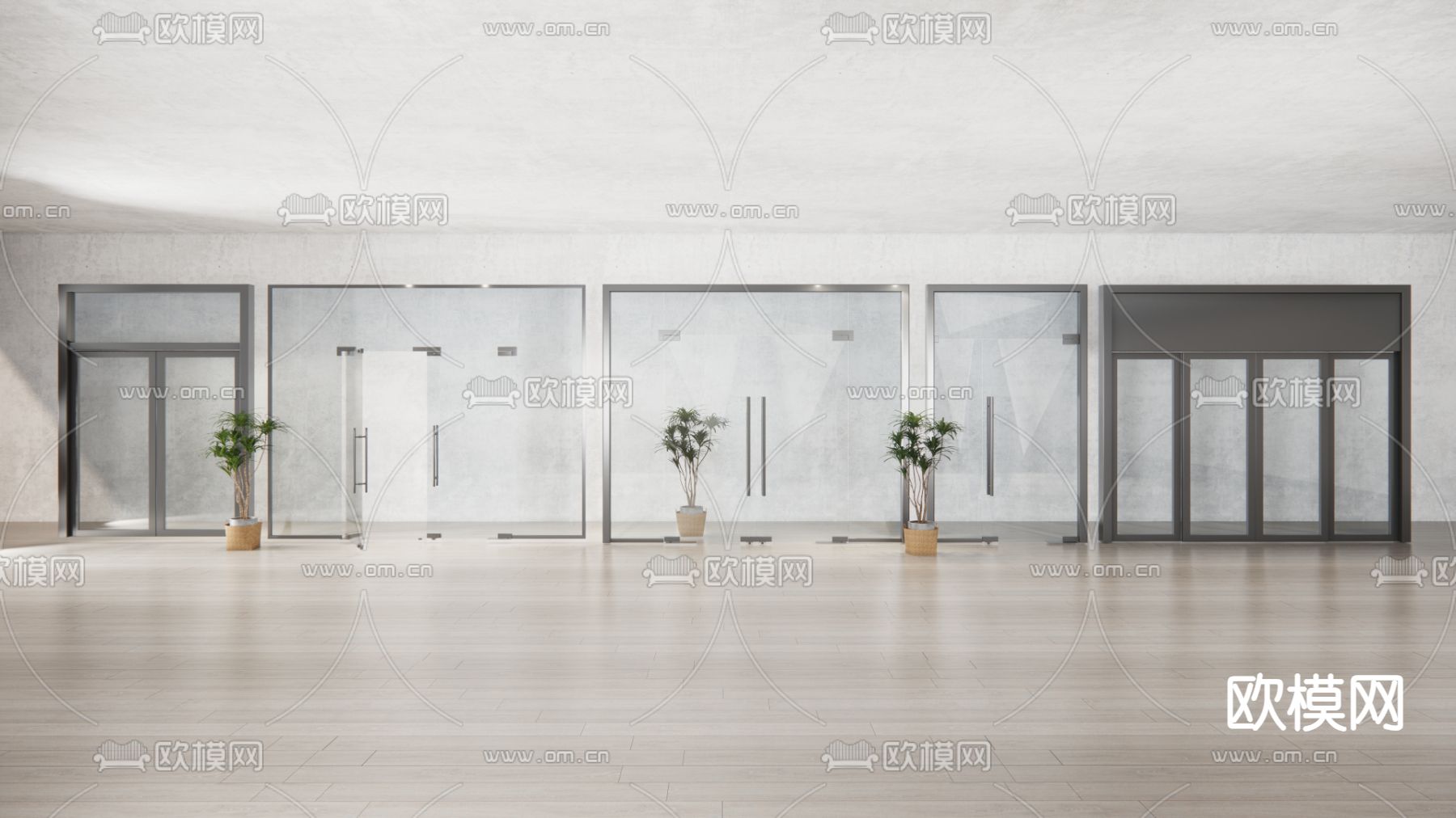 现代双开门 玻璃门su模型