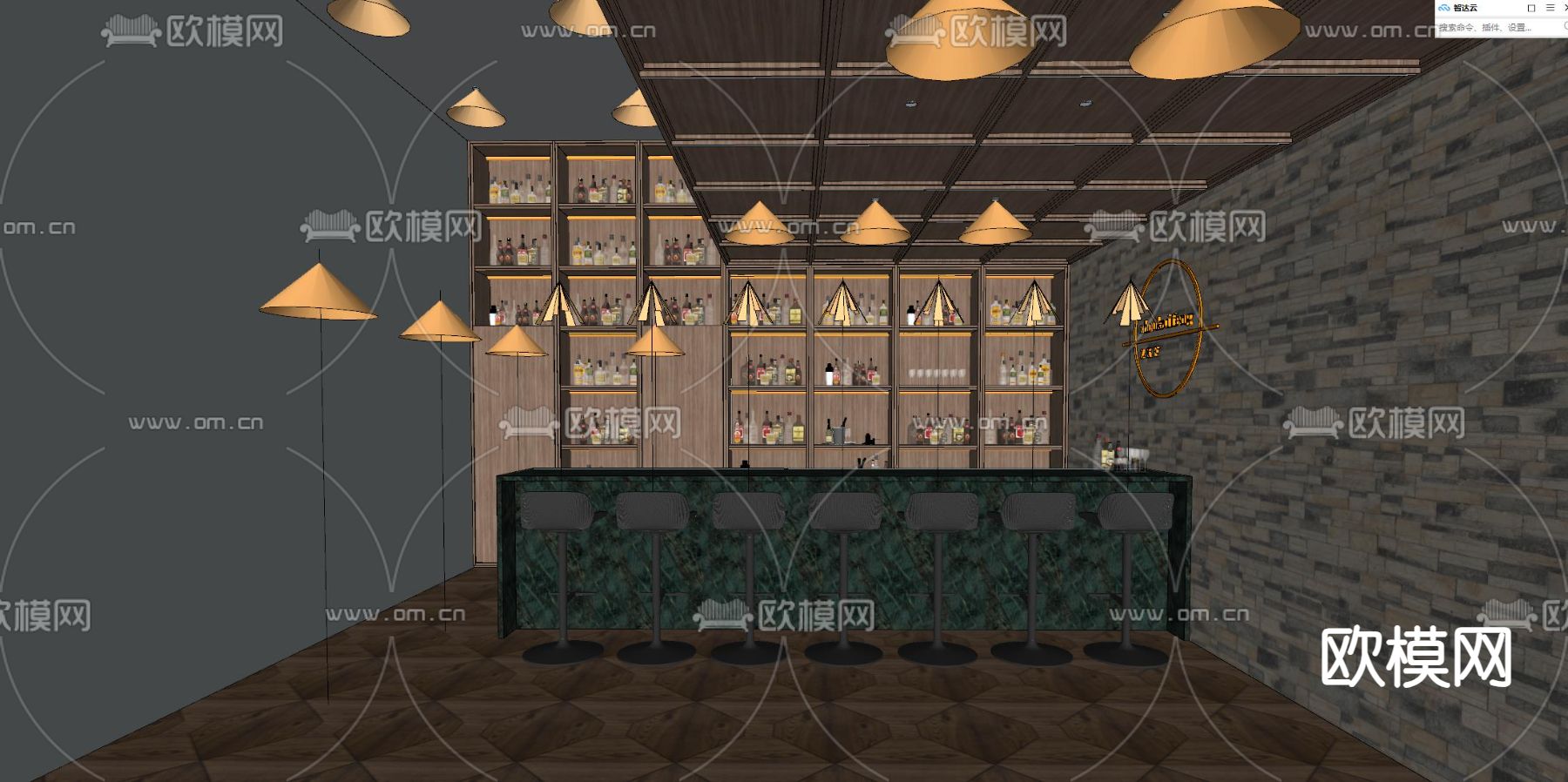现代酒吧su模型下载（渲染图3）