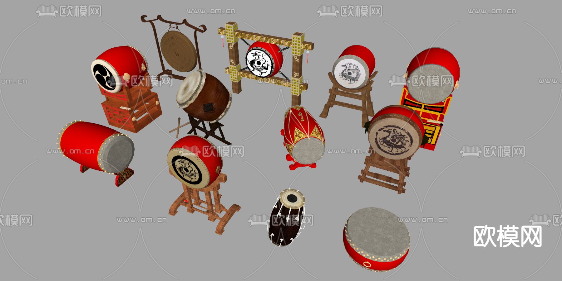 中式大鼓 乐器鼓su模型下载（渲染图2）