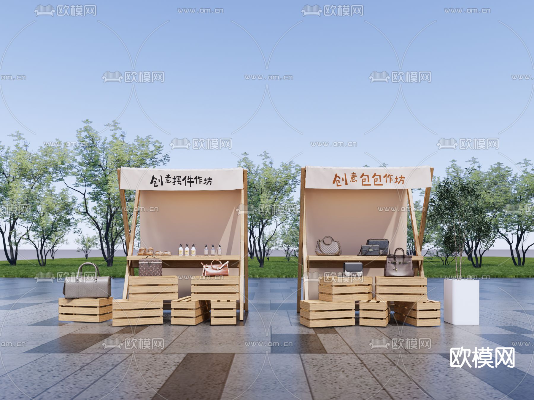 售卖摊位 集市摊位su模型