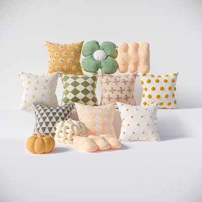  奶油风花瓣抱枕su模型 