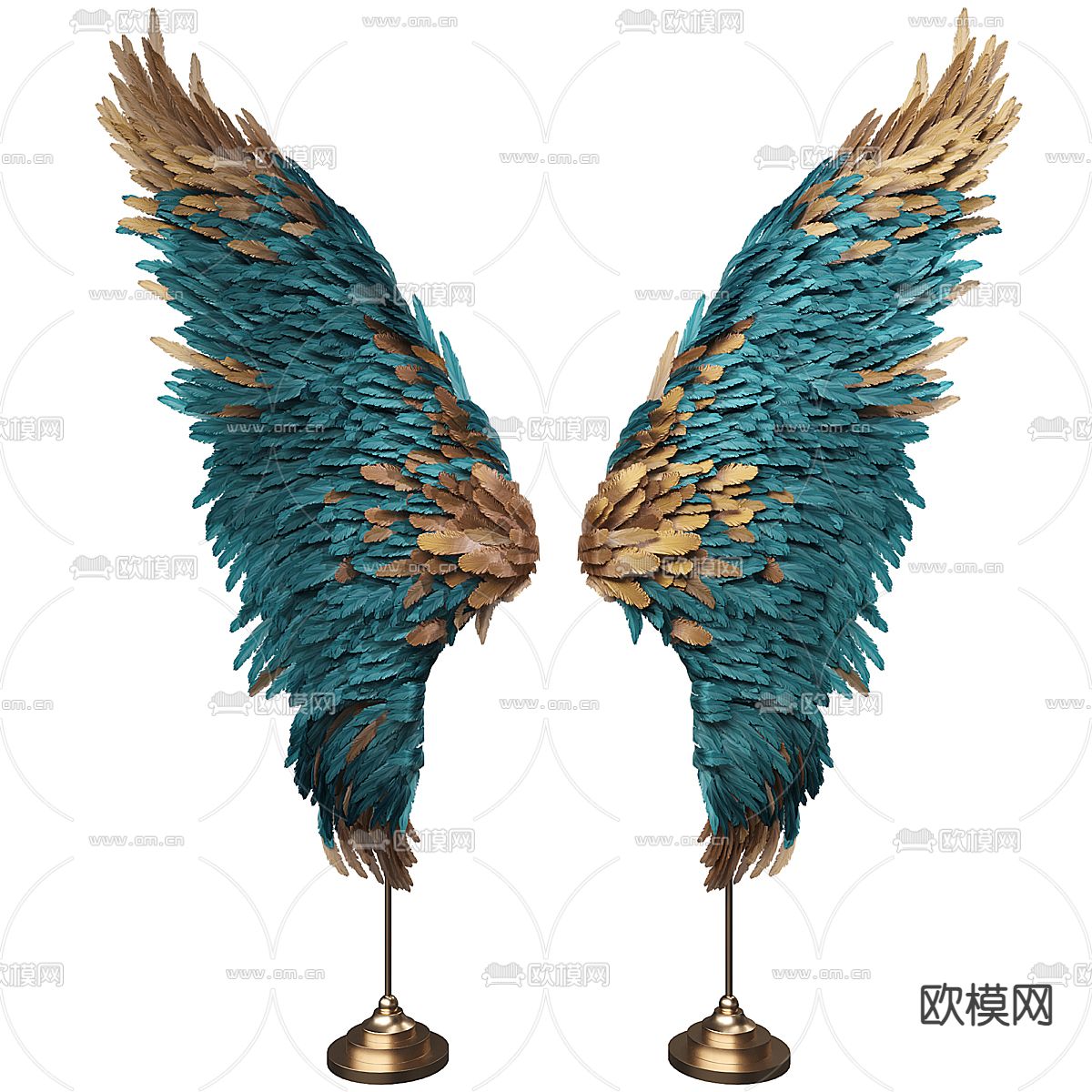 羽毛雕塑 翅膀摆件3d模型下载（渲染图2）