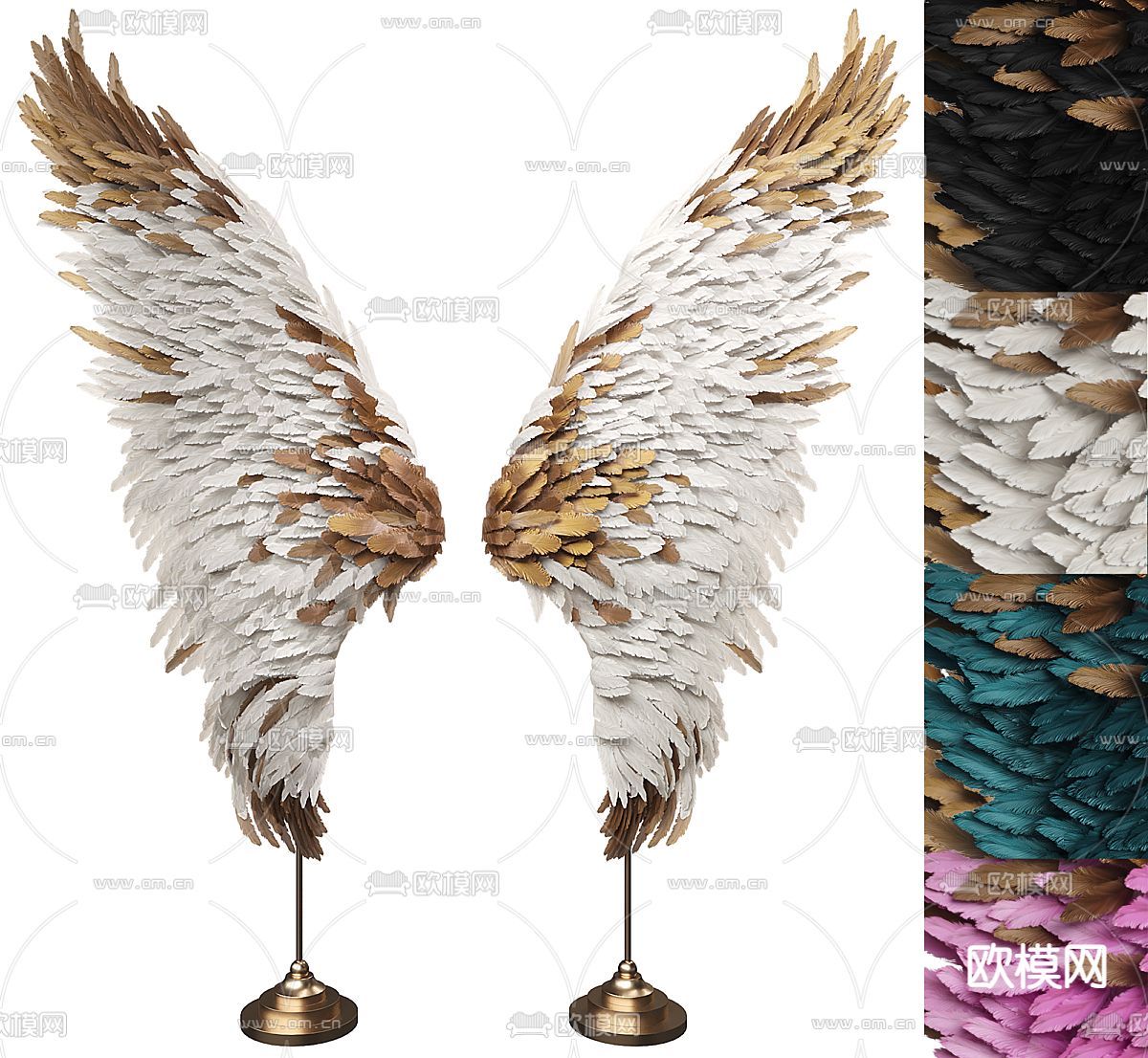 羽毛雕塑 翅膀摆件3d模型下载（渲染图1）