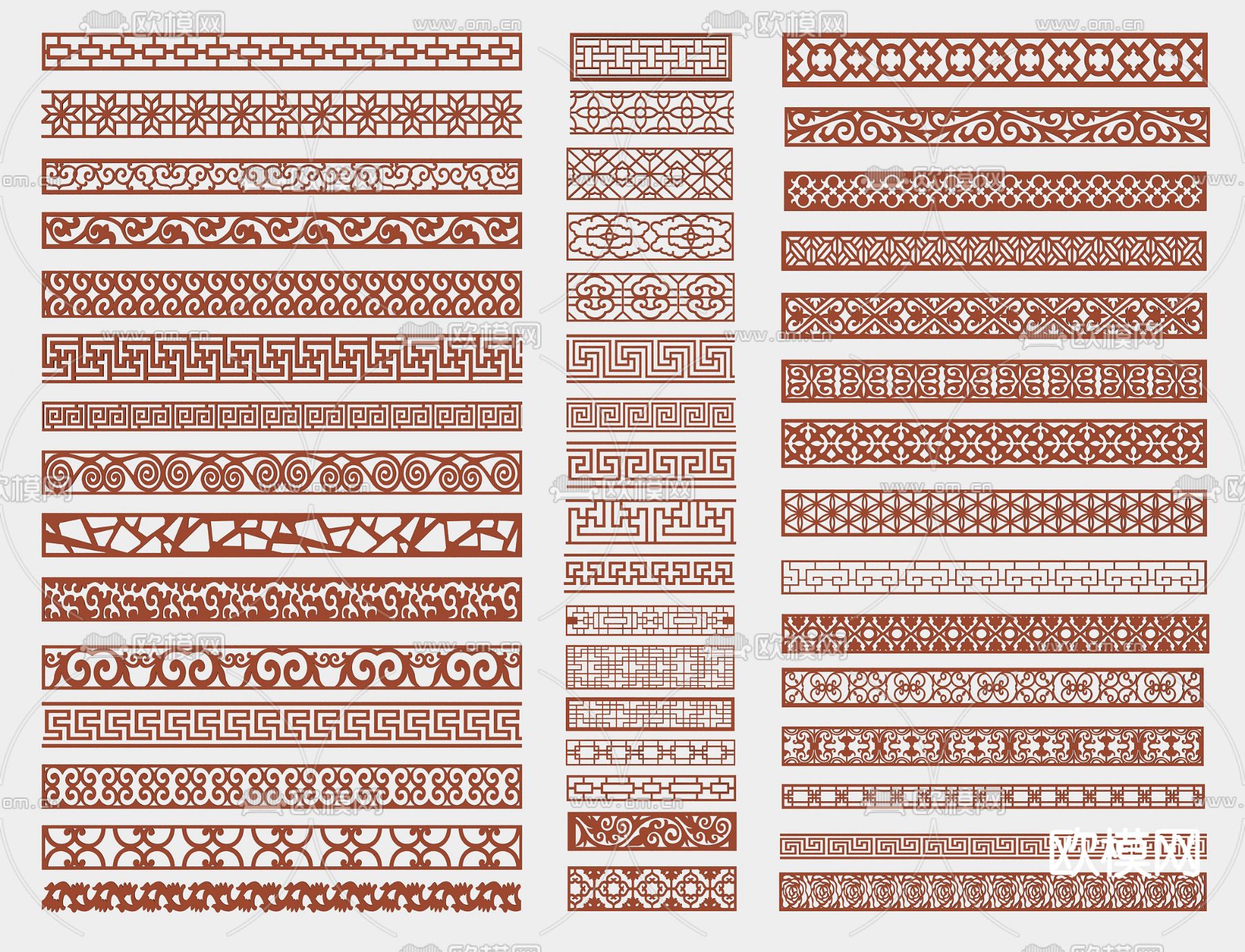 中式雕花 窗花 腰线 线条3d模型下载