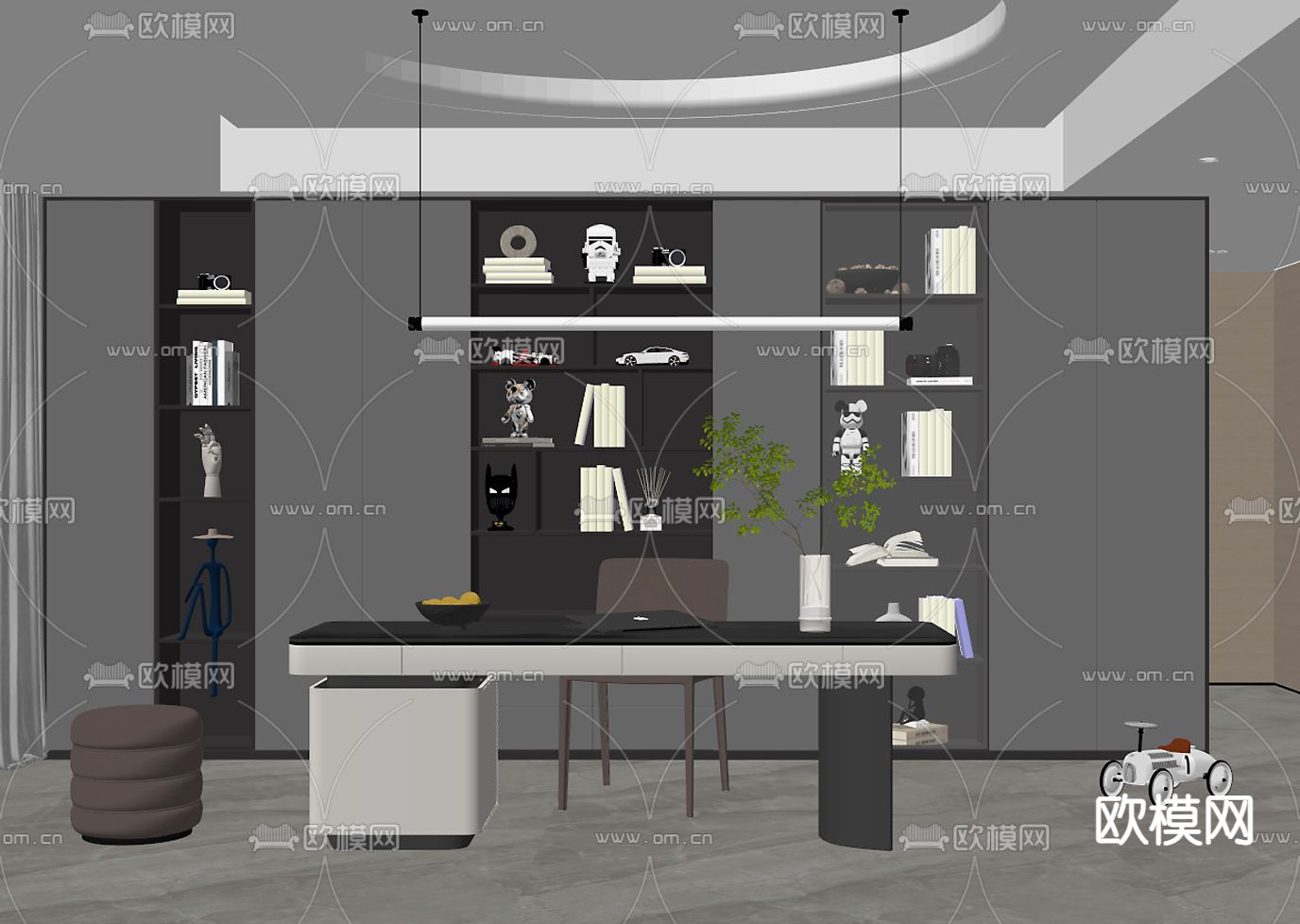 现代书房su模型下载（渲染图2）