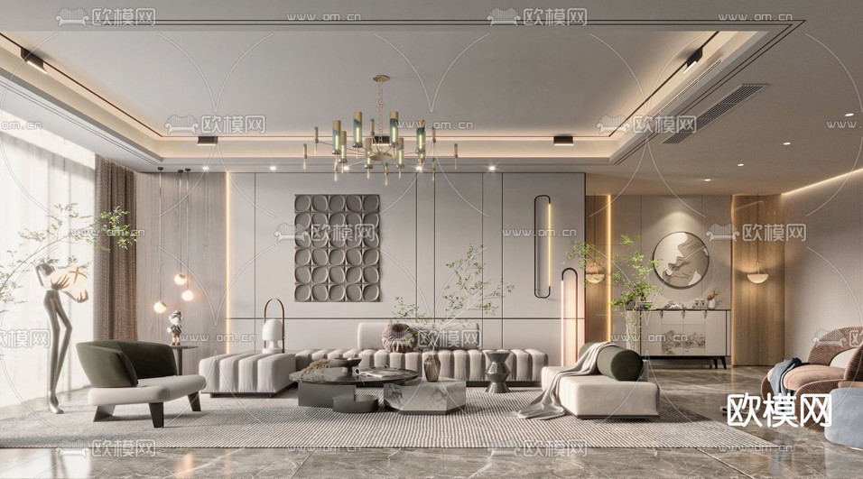 现代客厅3d模型下载