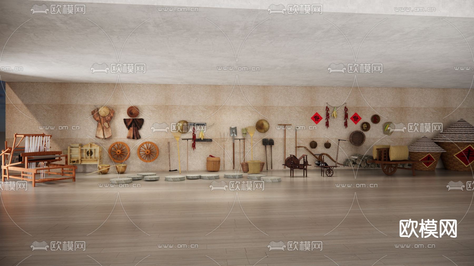 中式农具小品 农耕文化小品su模型