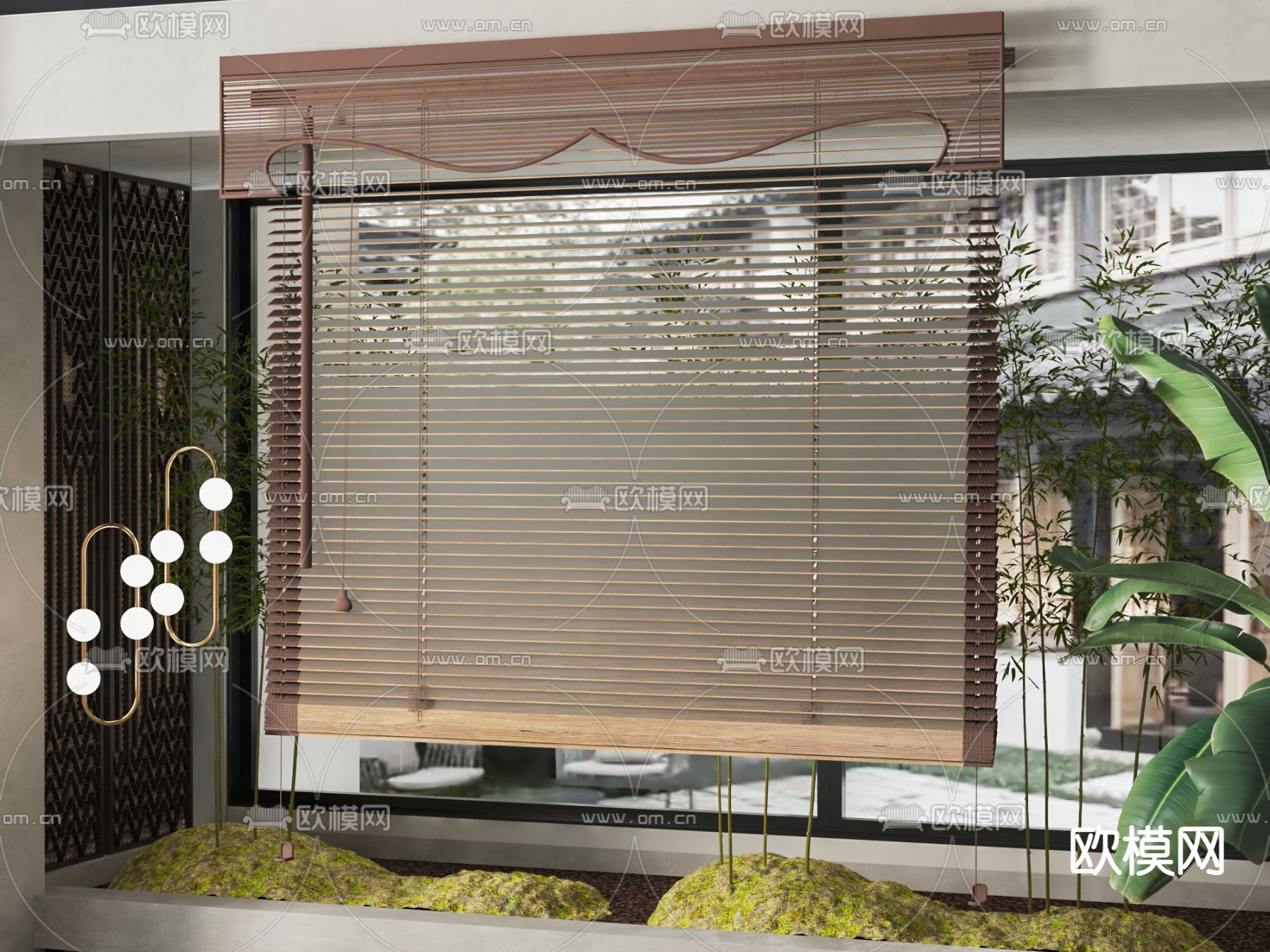 新中式百叶帘su模型下载（渲染图1）