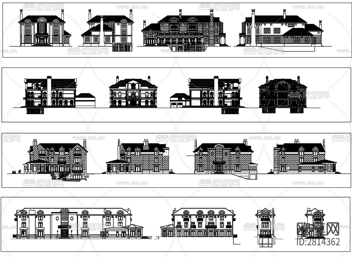 别墅建筑cad立面图下载（渲染图1）