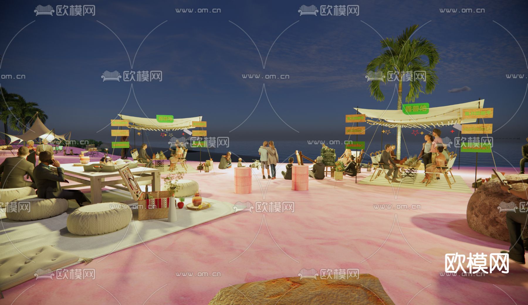 沙滩露营基地 红色沙滩su模型