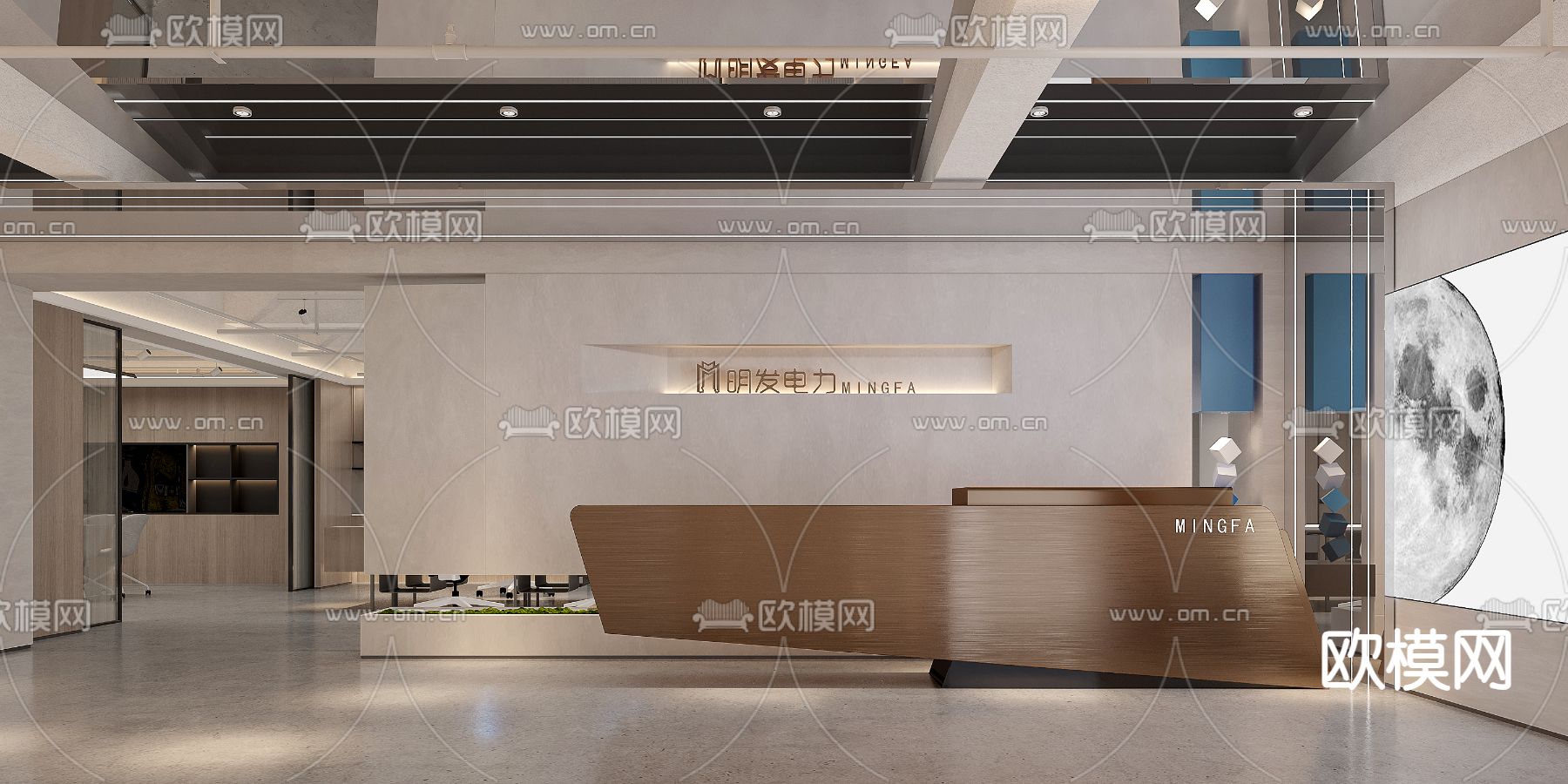 开放式办公区 办公室3d模型下载（渲染图2）