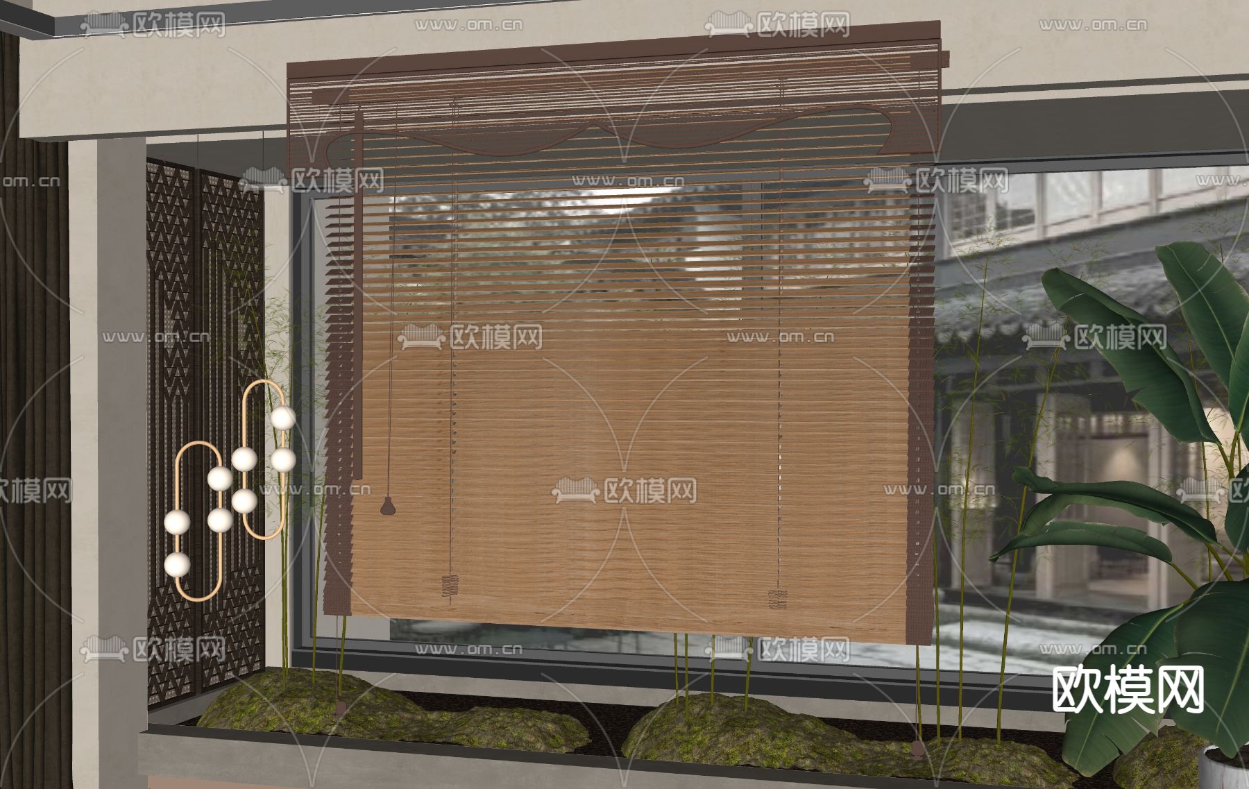 新中式百叶帘su模型下载（渲染图2）