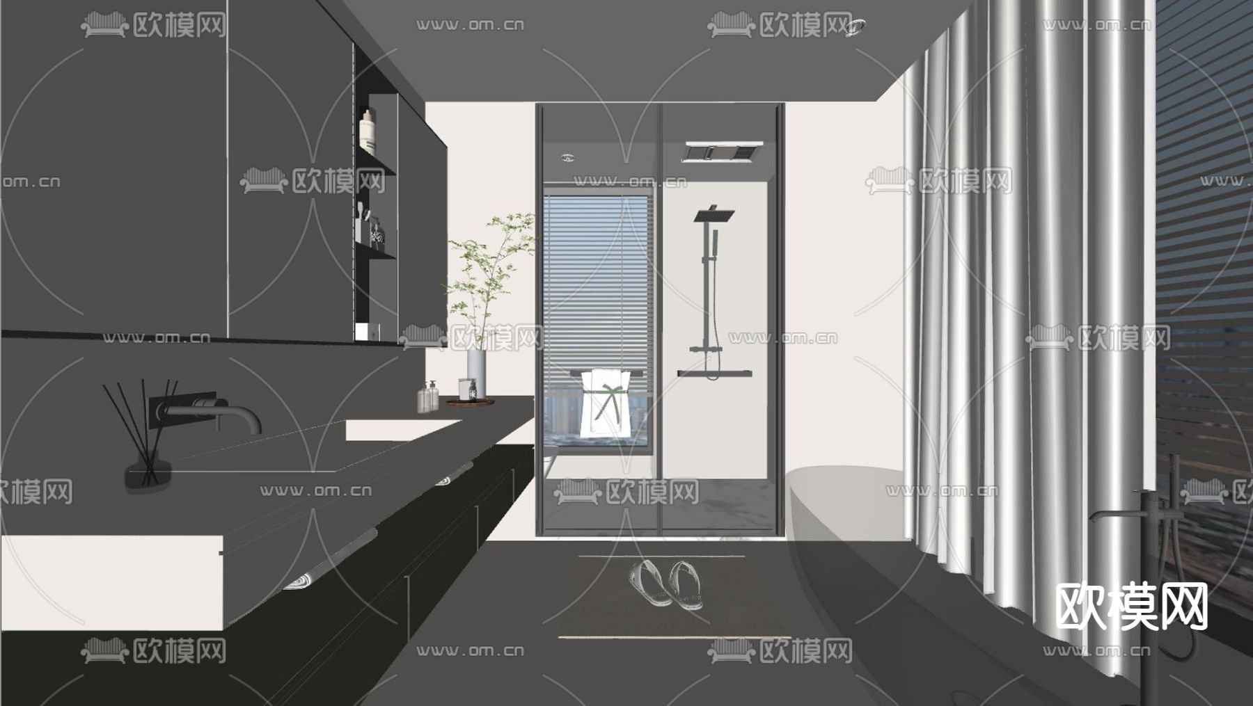 现代卫生间 浴室su模型下载（渲染图2）