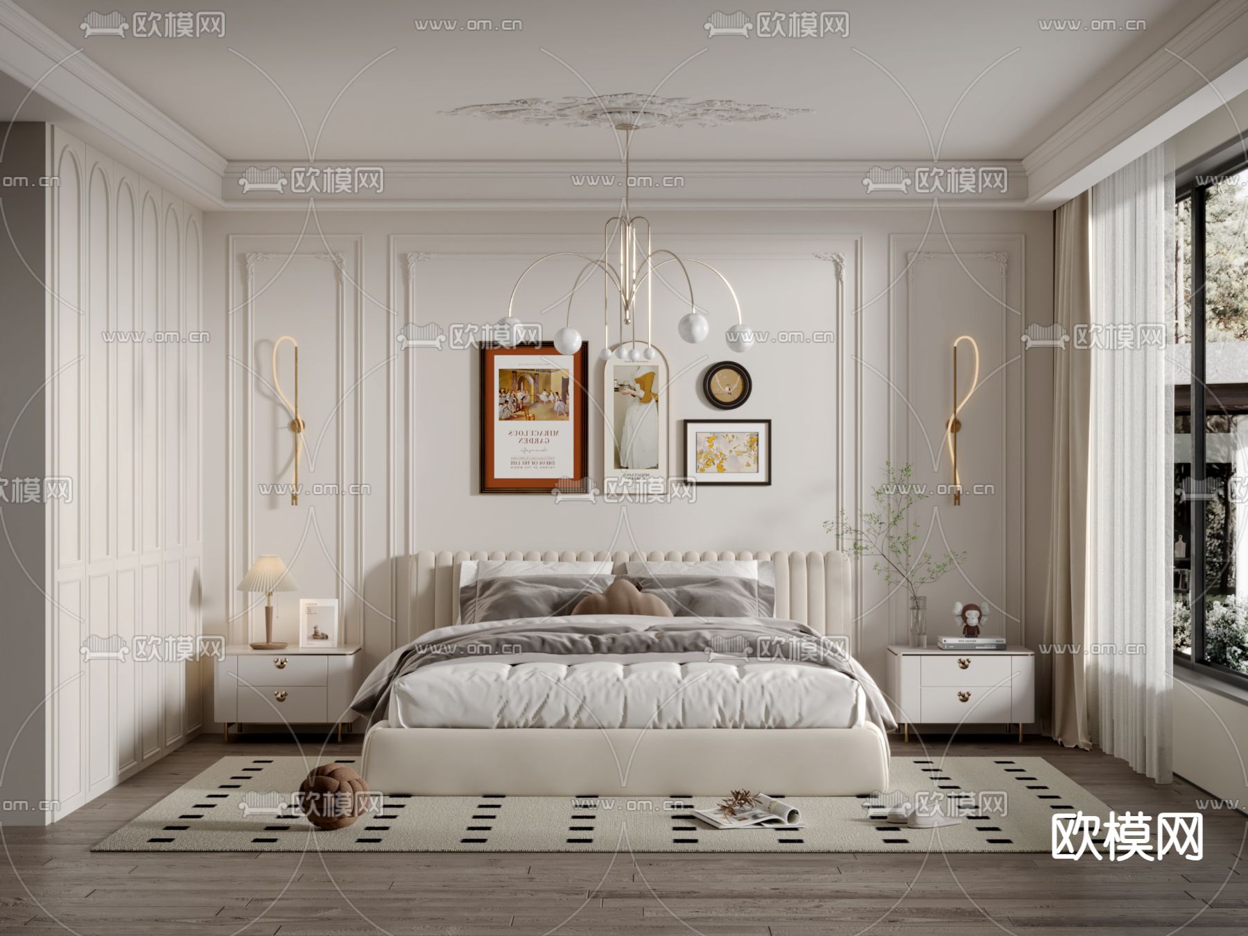 法式卧室 主人房3d模型下载（渲染图1）