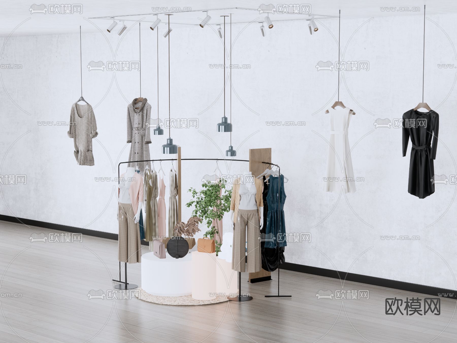 现代服装店 挂衣区su模型