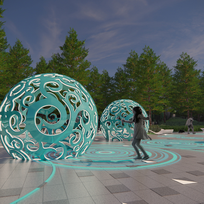 云纹装置 抽象雕塑su模型