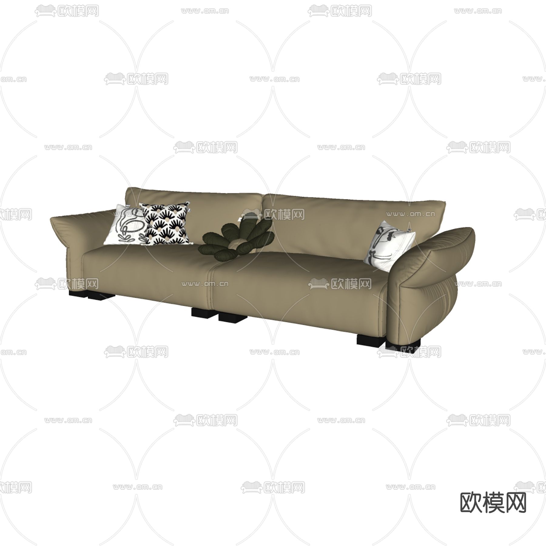 奶油风双人沙发su模型下载（渲染图2）