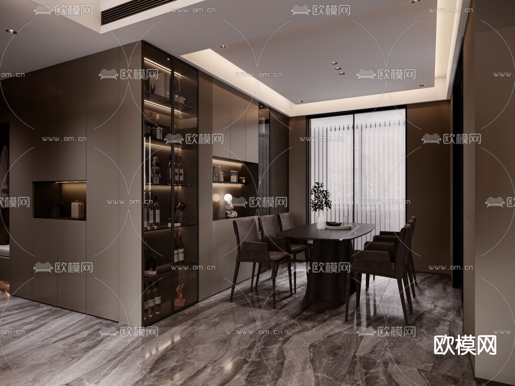 现代客餐厅免费3d模型下载（渲染图2）