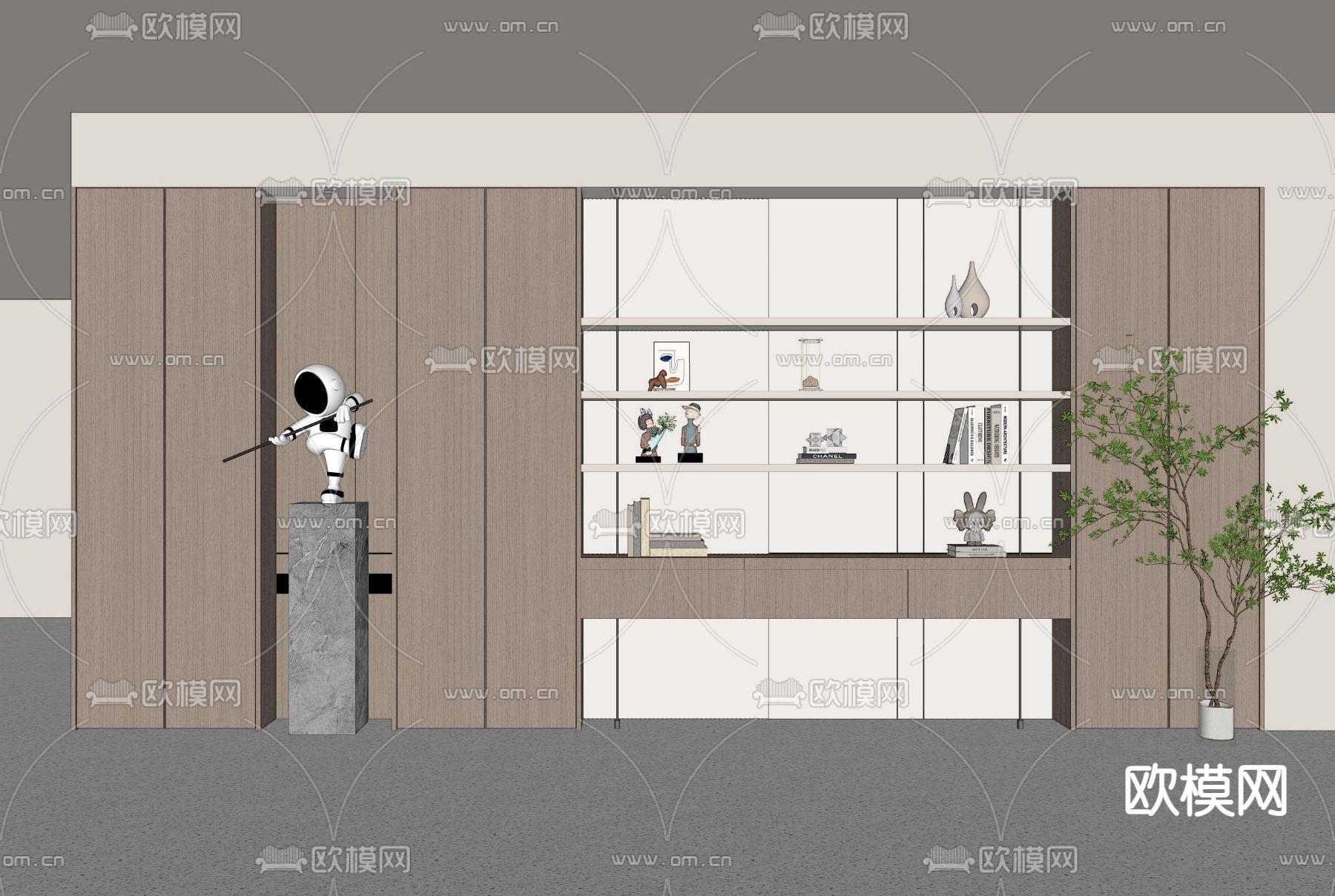 现代书柜 装饰柜su模型下载（渲染图2）