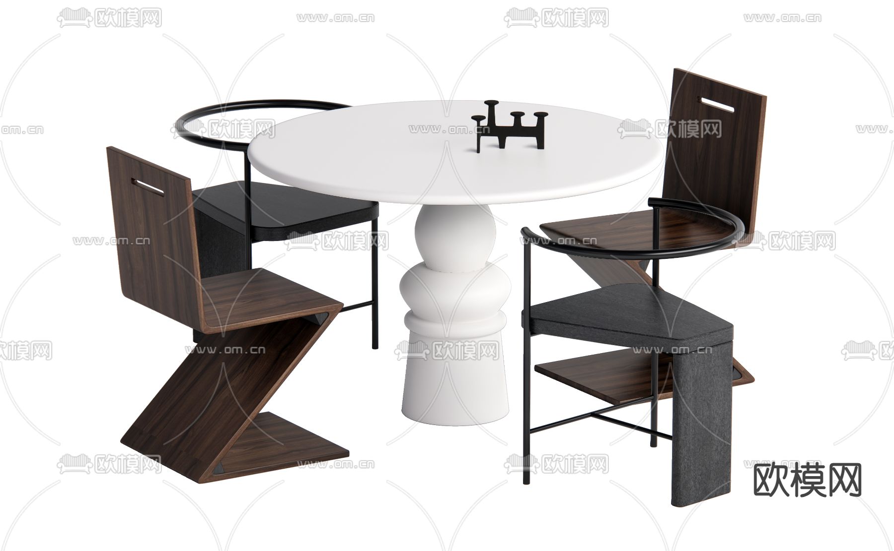 中古风餐桌椅su模型下载（渲染图1）