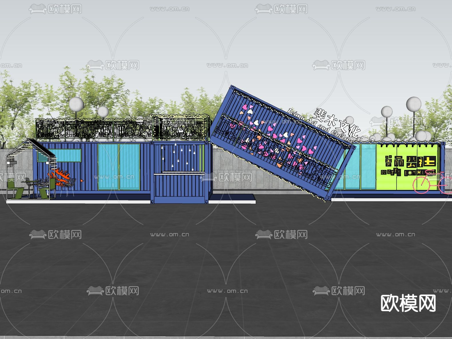 集装箱 快闪店su模型