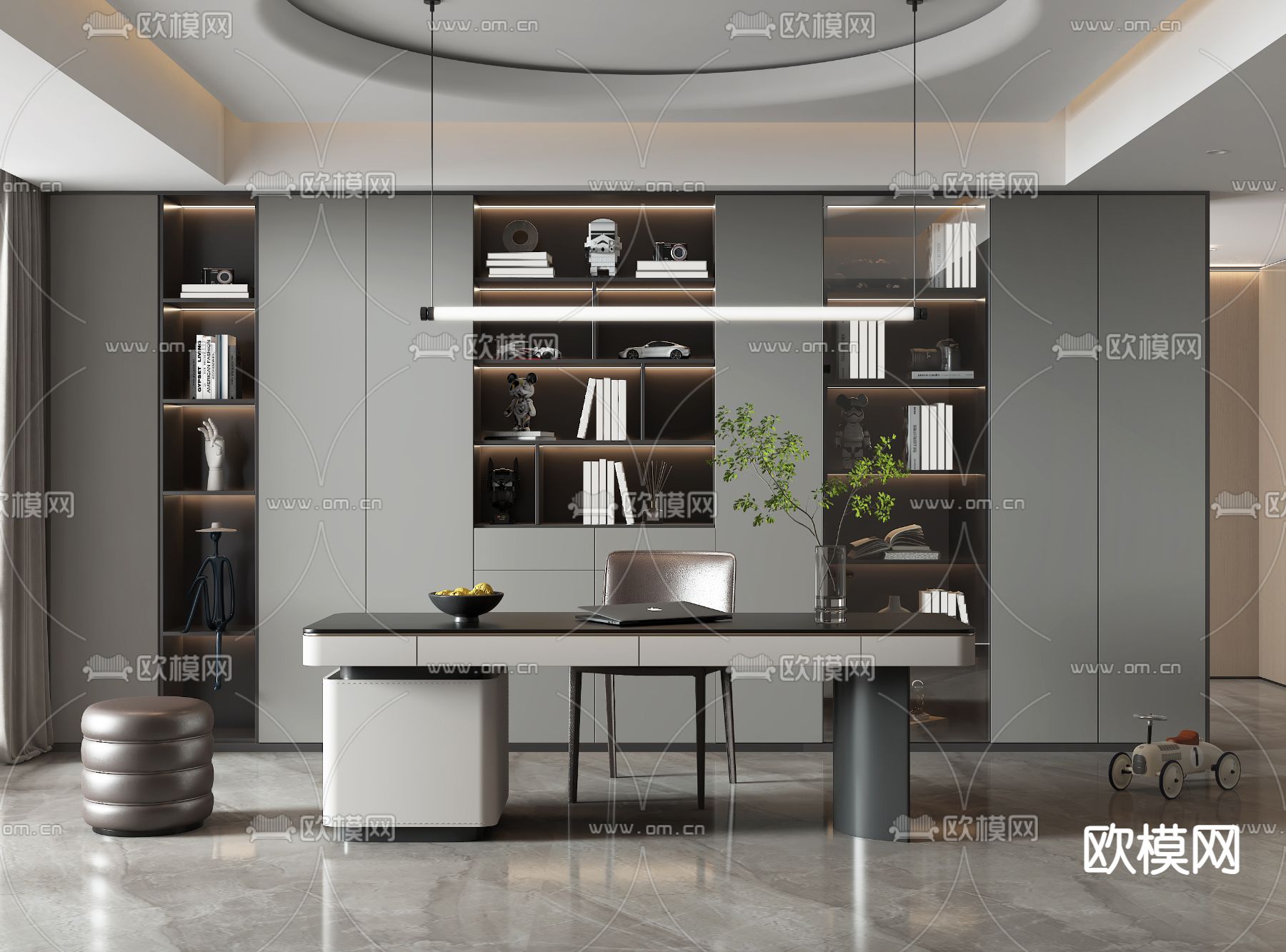 现代书房su模型下载（渲染图1）