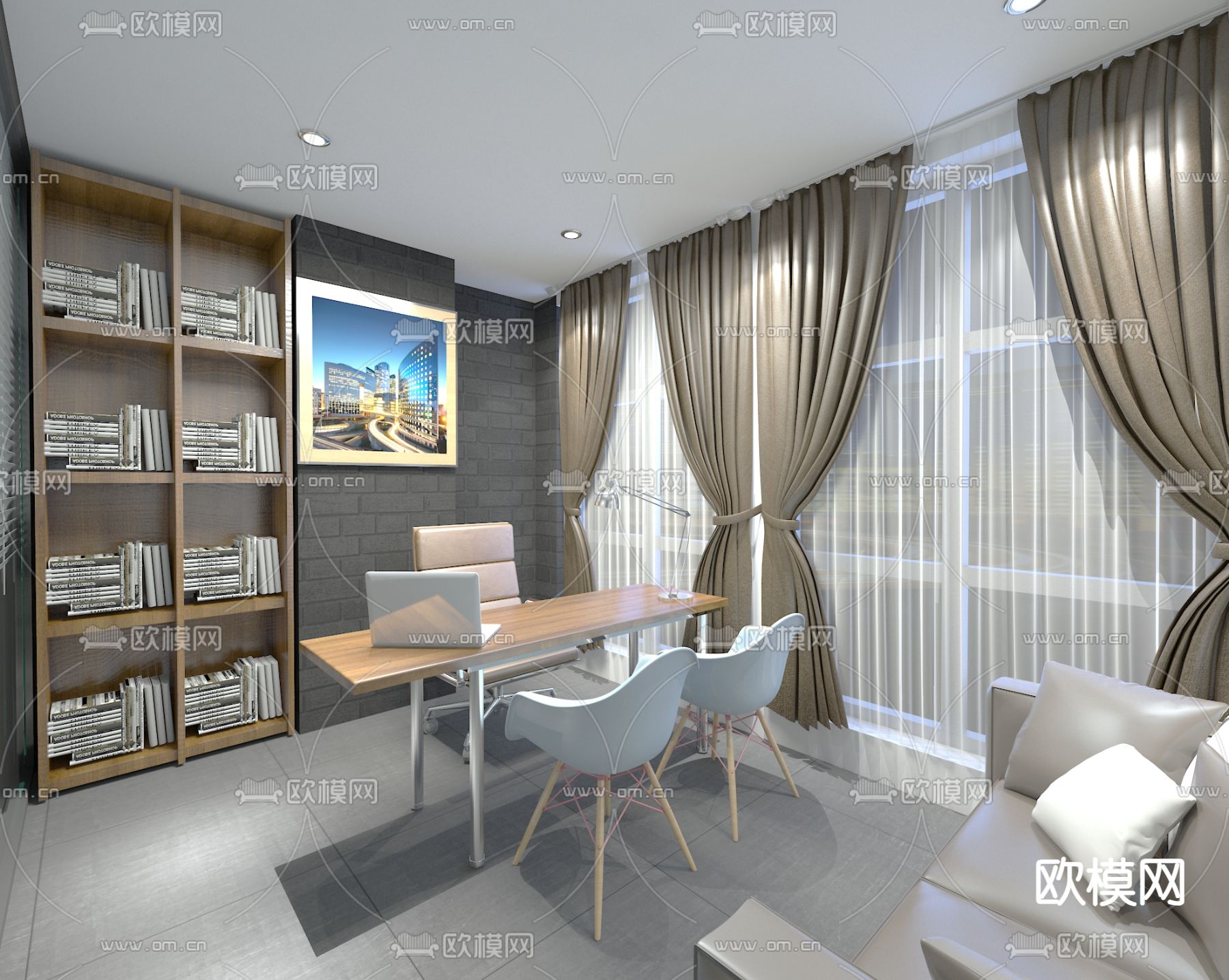 现代经理办公室免费3d模型下载（渲染图1）