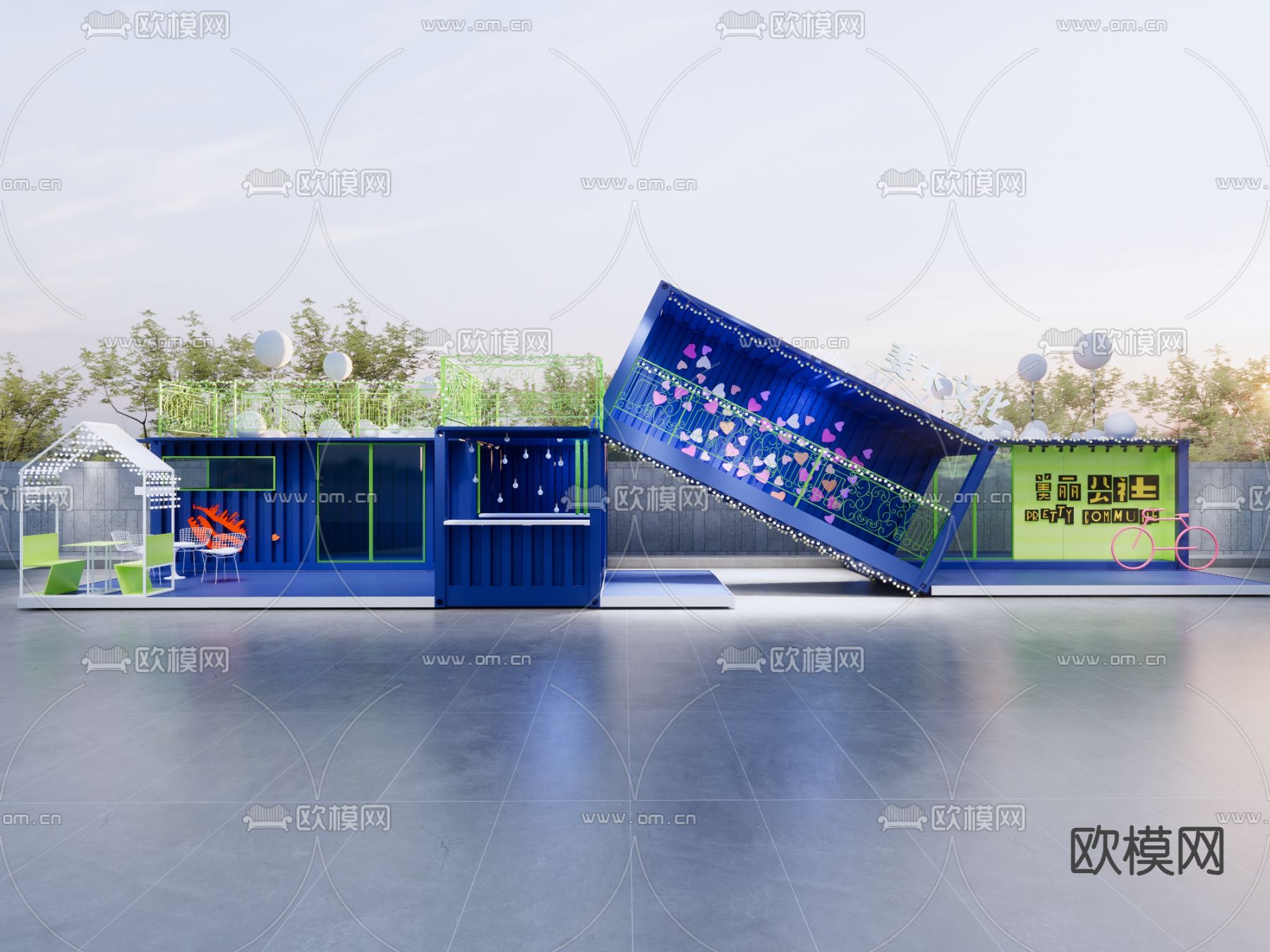 集装箱 快闪店su模型