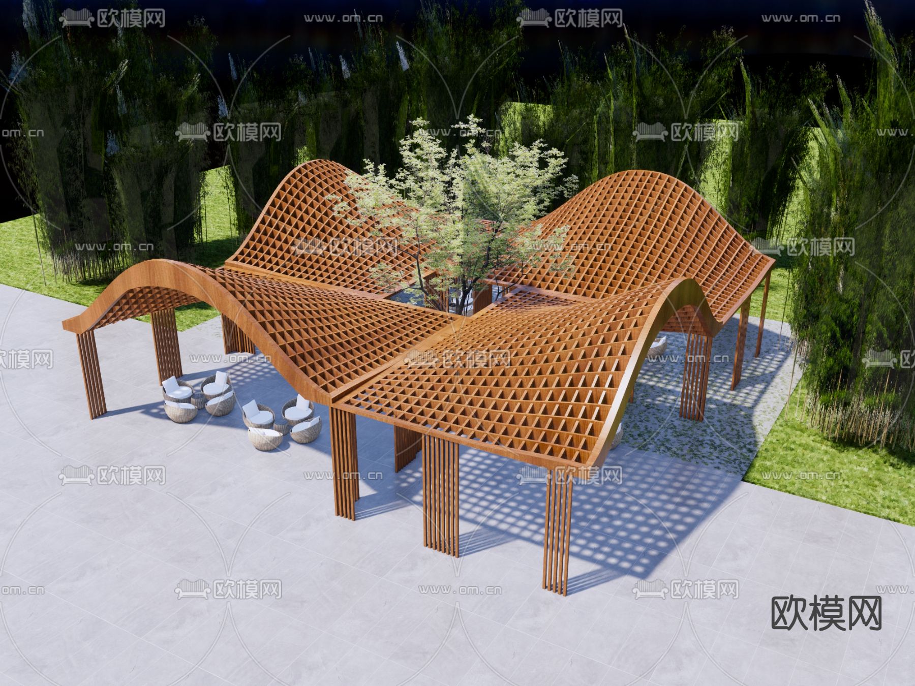 景观亭子 廊架su模型