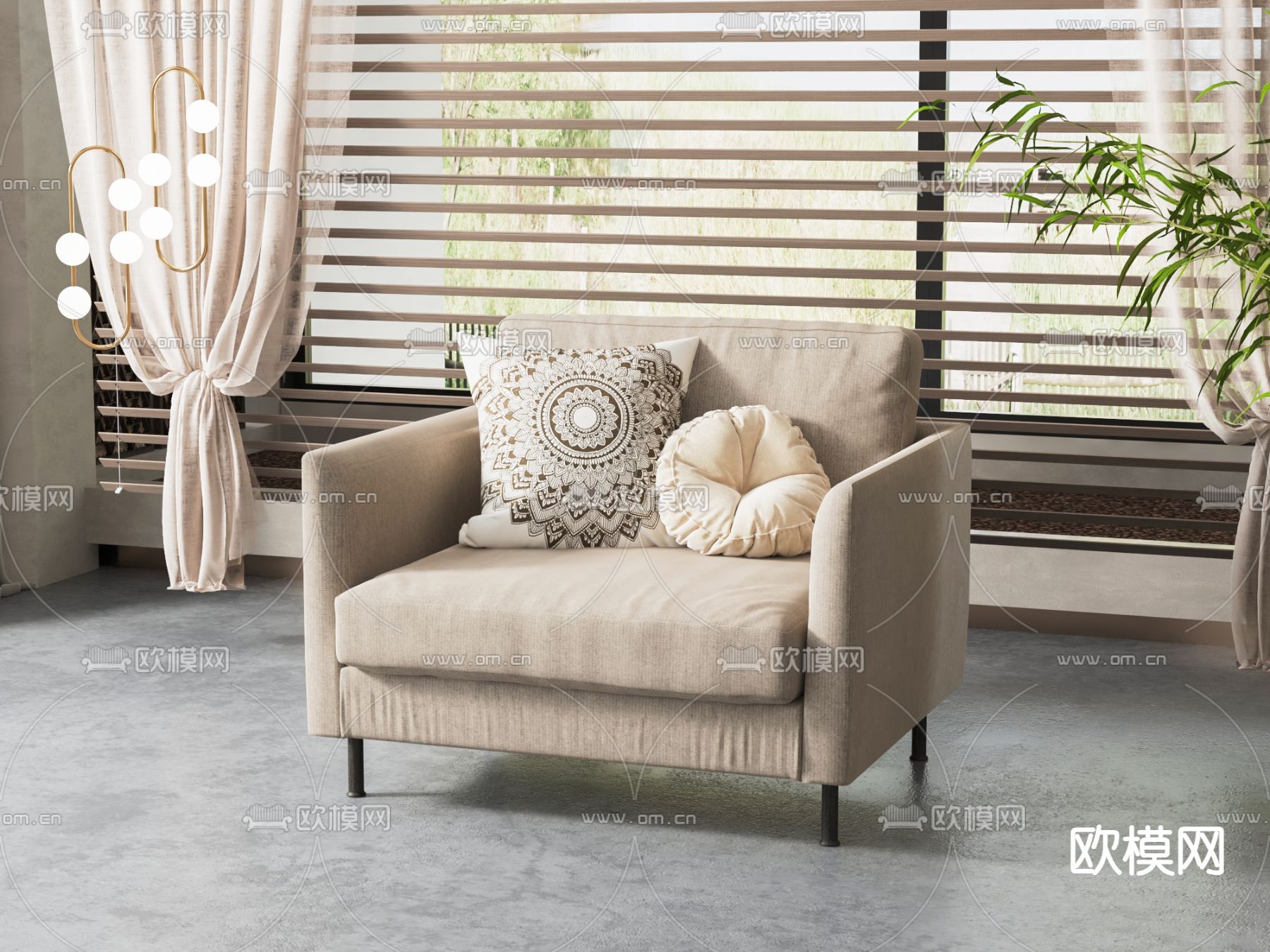 现代单人沙发su模型下载（渲染图1）