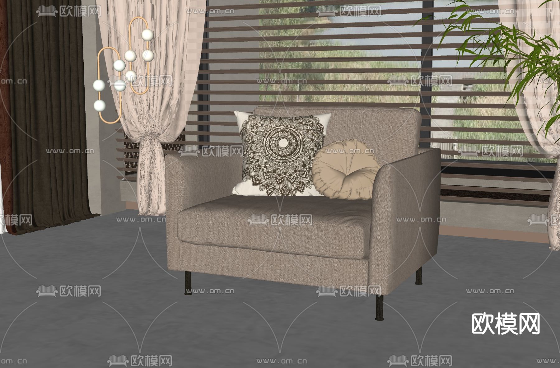 现代单人沙发su模型下载（渲染图2）