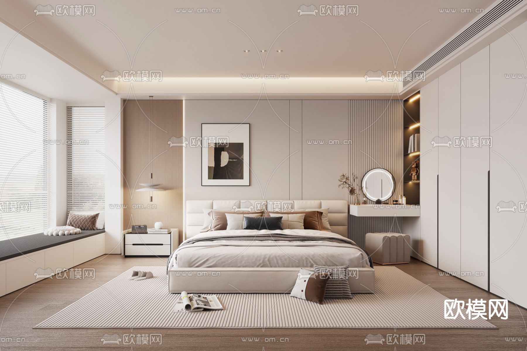 奶油风卧室 主人房3d模型下载