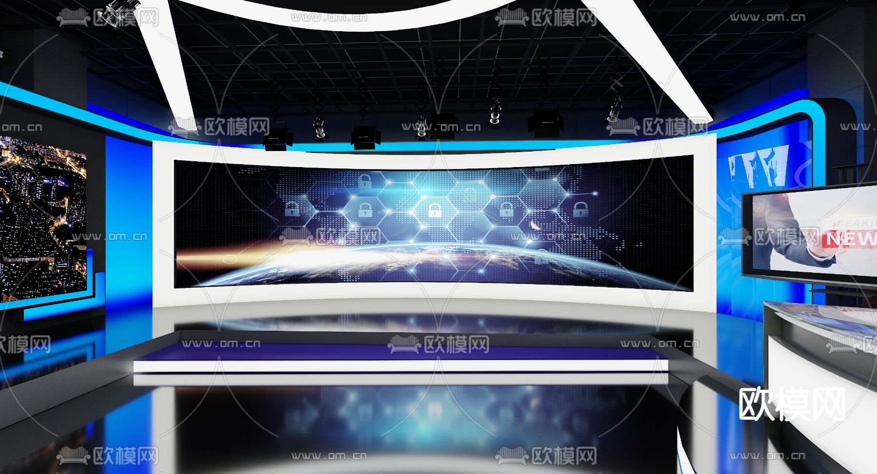 新闻演播室 电视台3d模型下载（渲染图2）