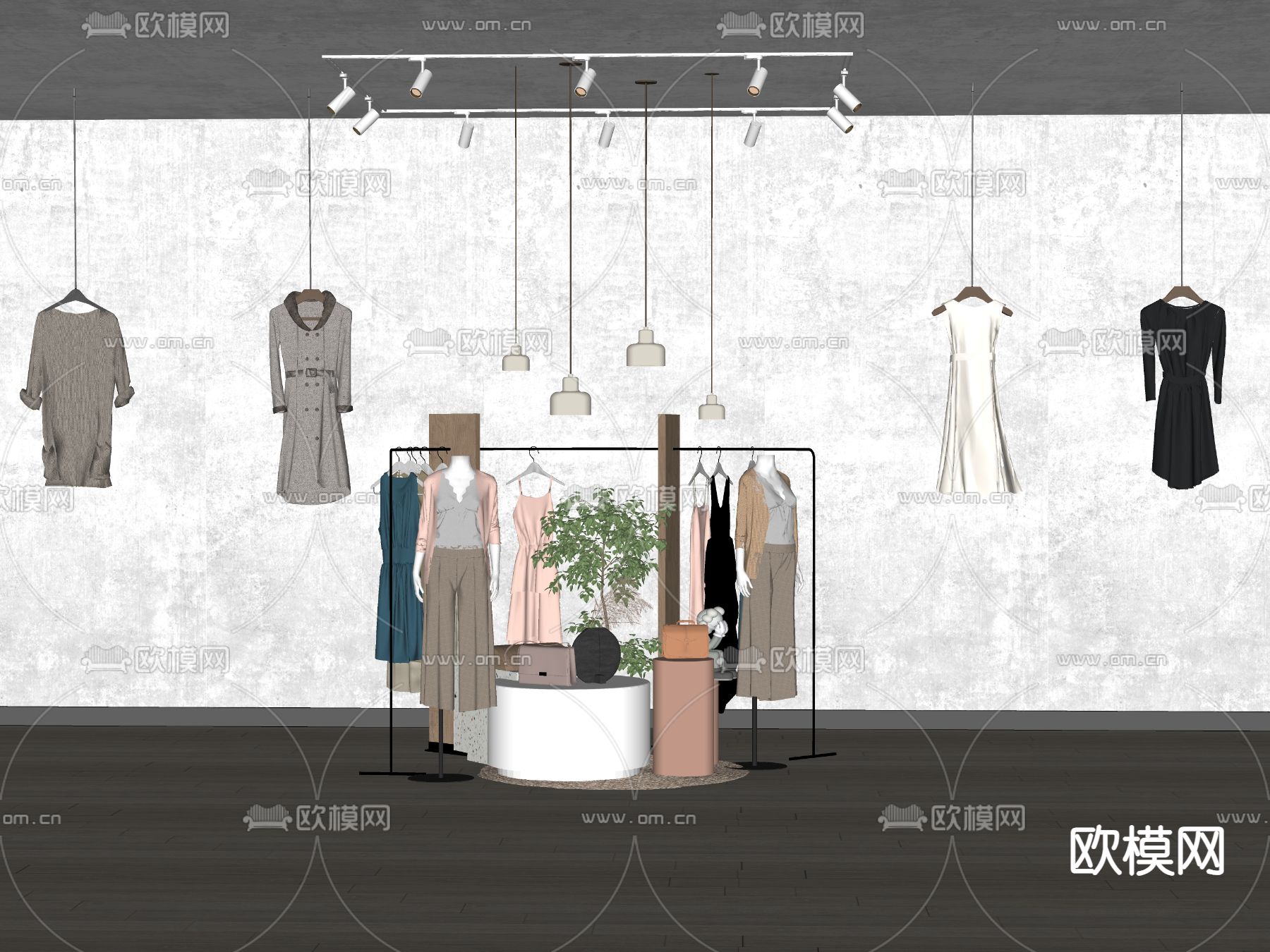 现代服装店 挂衣区su模型