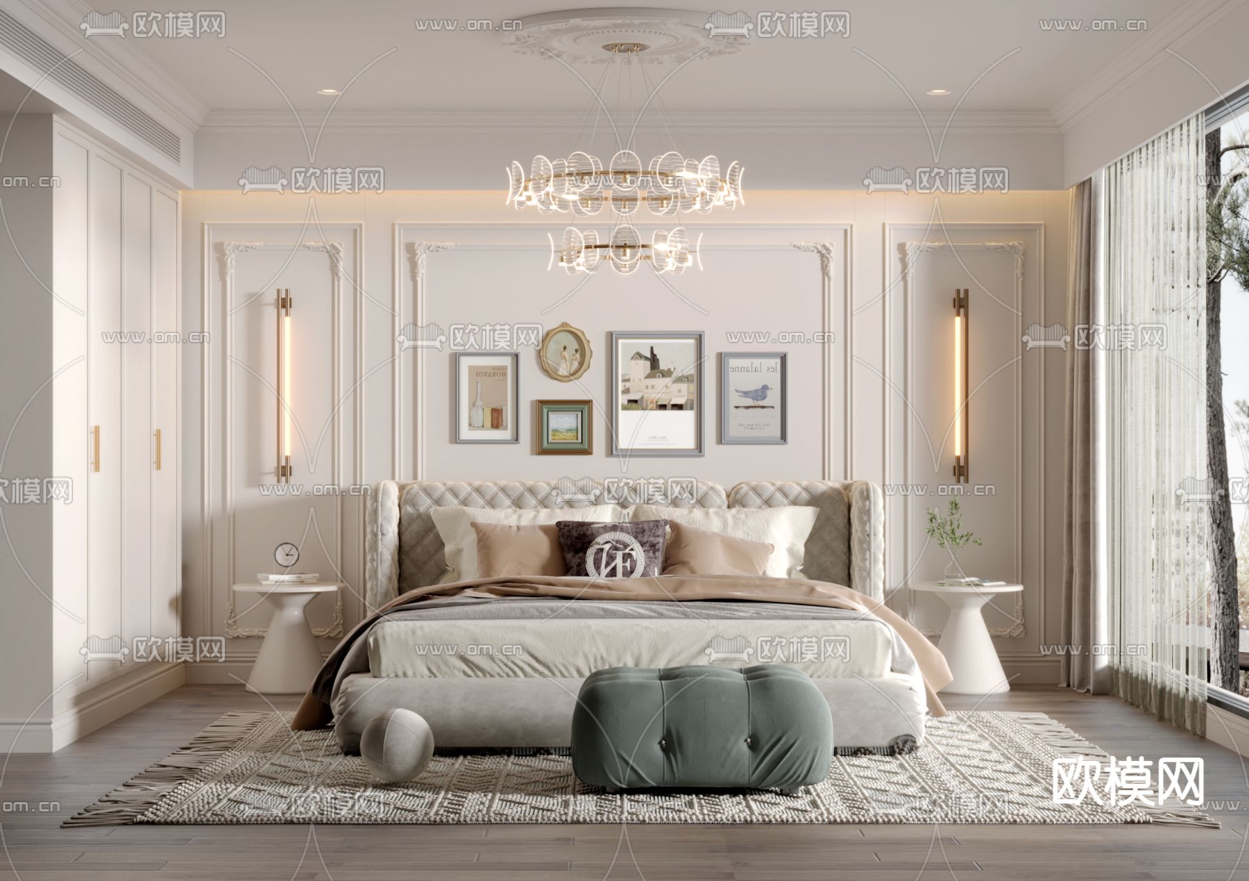 法式卧室 主人房su模型下载（渲染图1）