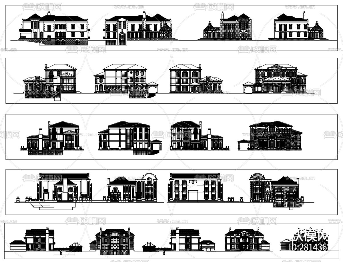 别墅建筑cad立面图下载（渲染图3）