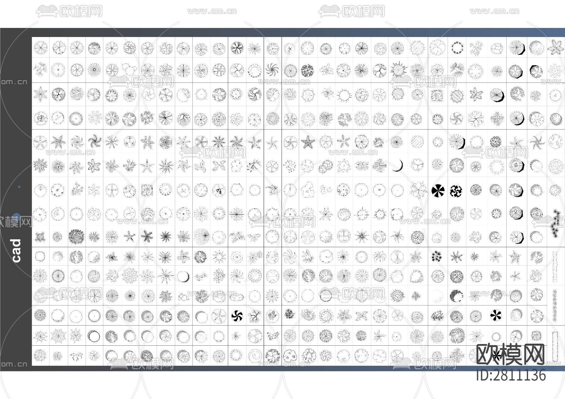 400多种树木平面CAD图库下载